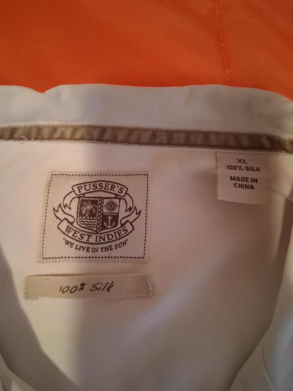 Pusser's West Indies Vintage Mens XL Silk Blue White Tan Stripe Button-Up - Picture 4 of 5